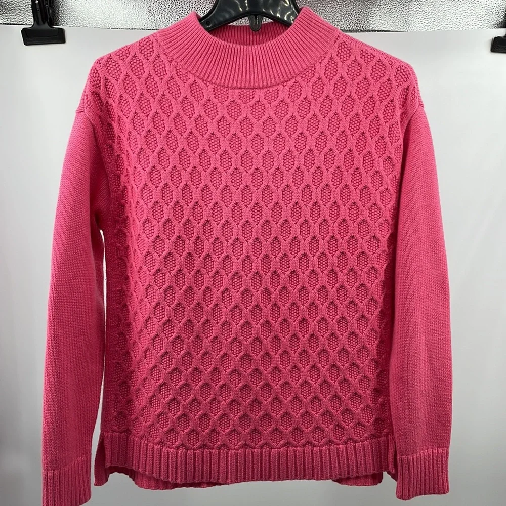 Talbots pink honeycomb cable mock neck knit sweater Size Medium P